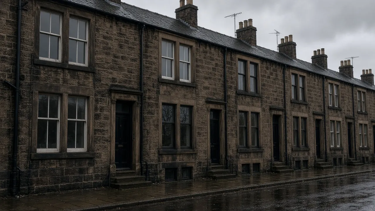 Wet sandstone terrace in Kilmarnock, East Ayrshire
